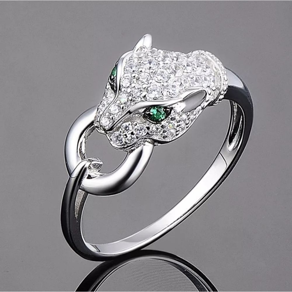 925 sterling silver green eyed panther crystal luxury ring sz  7 or 8 new